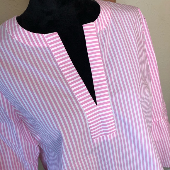 J. Crew Poplin Pink White Striped Bell-sleeve Top - Picture 3 of 8
